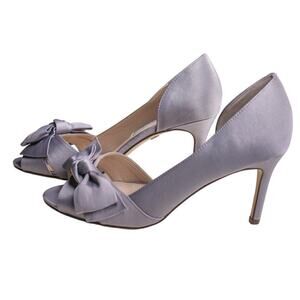 Nina New York High Heel Peep Toe Pumps Bow Detail Fabric Leather 7M
